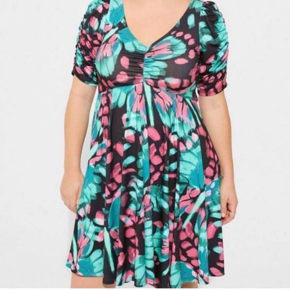 Torrid Cinch Front Butterfly Print Dress - Picture 2 of 15